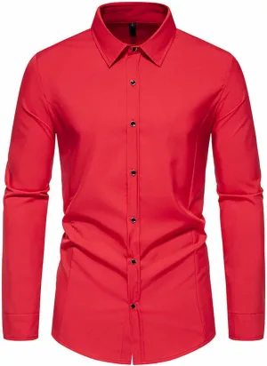 Men's Business Double-Breasted Slim Fit Shirt Classic Cruise Long Sleeve Dress Shirt Collared Shirt for Prom