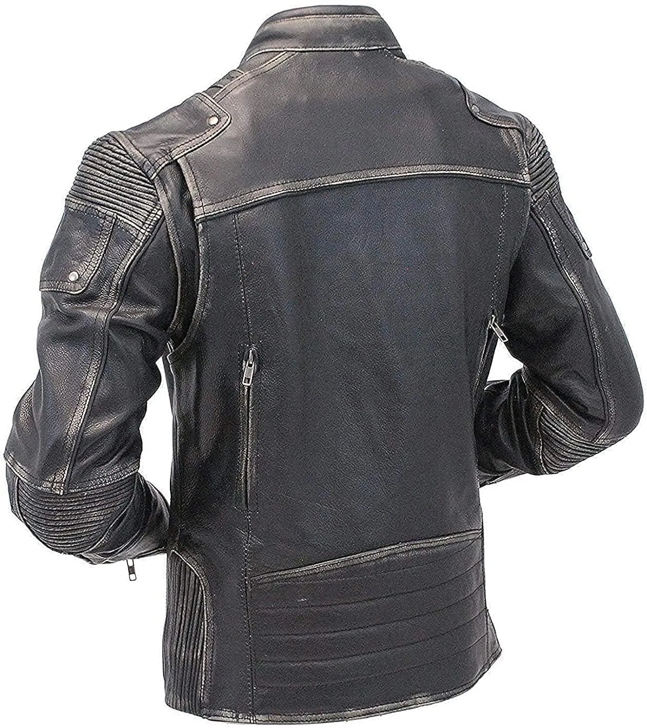 Men's Cafe Racer Genuine Leather Jacket - Distressed Retro Vintage Motorcycle Leather Jacket