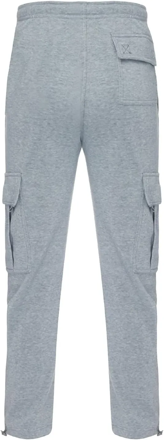Men's Cargo Pants Fleece Casual Joggers Athletic Pants Cotton Drawstring Loose Fit Straight Sweatpants
