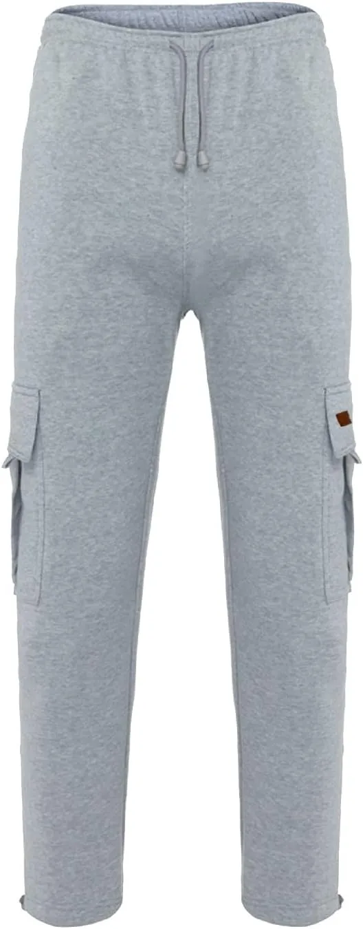 Men's Cargo Pants Fleece Casual Joggers Athletic Pants Cotton Drawstring Loose Fit Straight Sweatpants