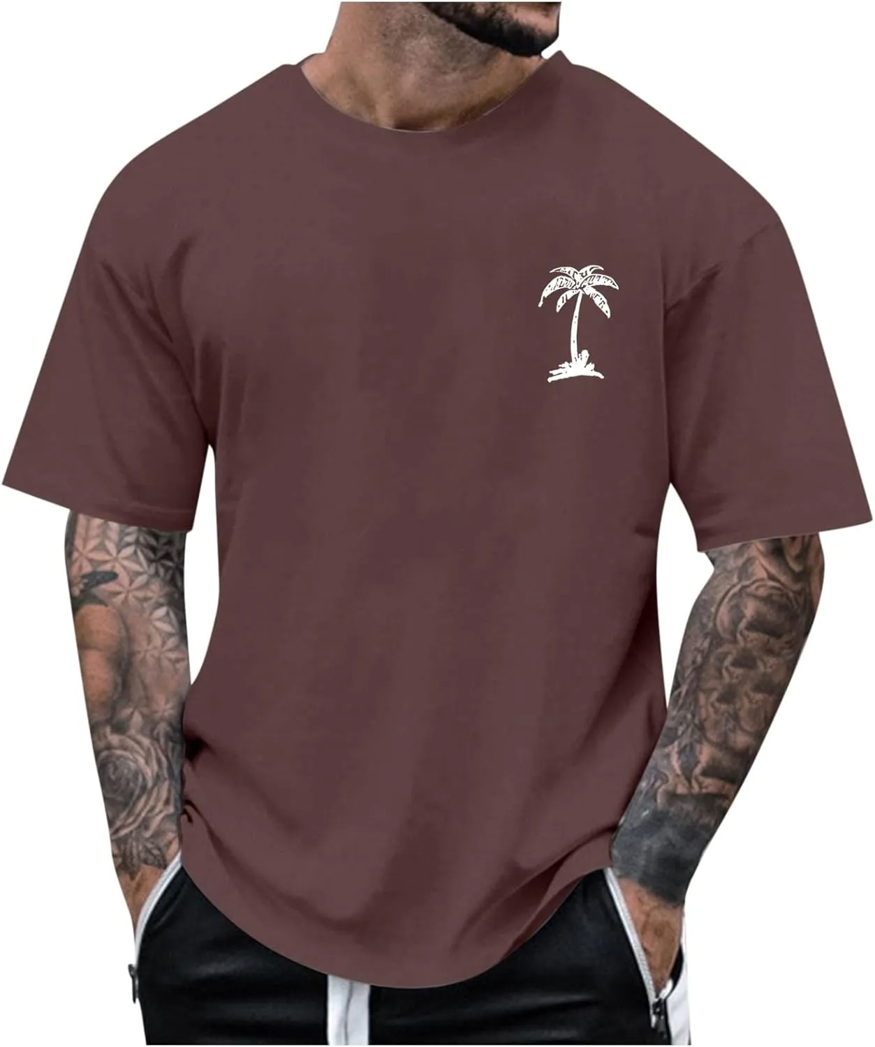 Mens Casual Shirts Graphic Round Neck Short Sleeve Loose Summer Fashion T-Shirt