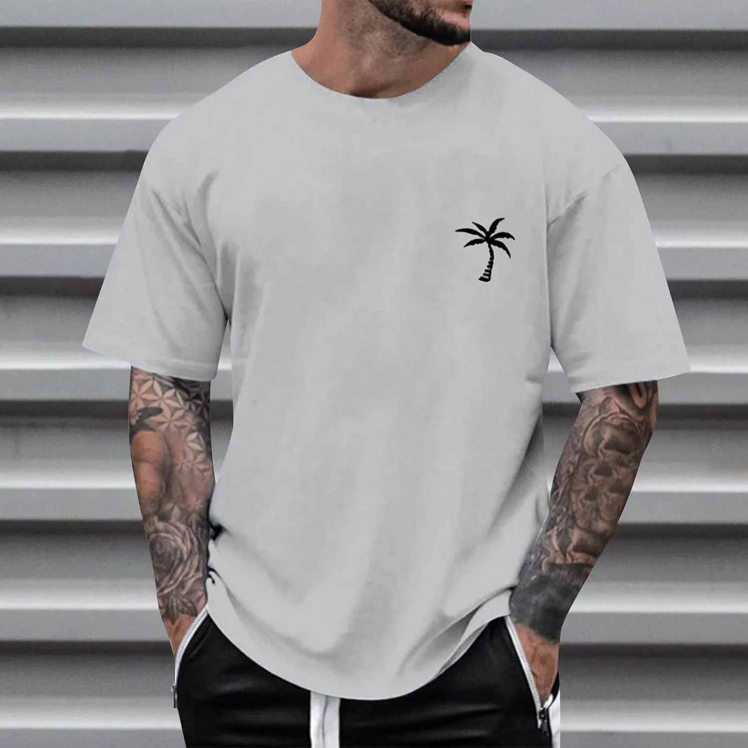 Mens Casual Shirts Graphic Round Neck Short Sleeve Loose Summer Fashion T-Shirt