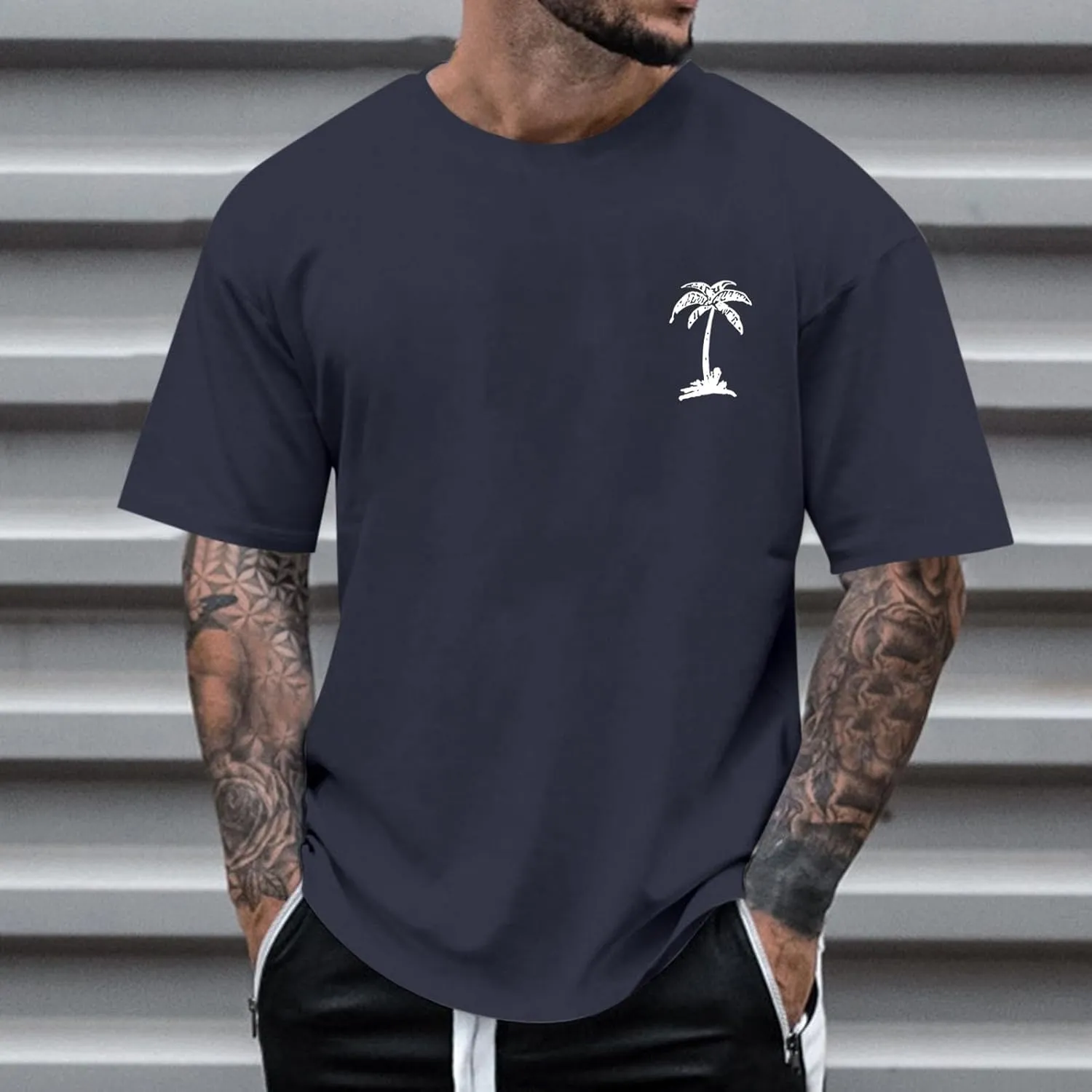Mens Casual Shirts Graphic Round Neck Short Sleeve Loose Summer Fashion T-Shirt
