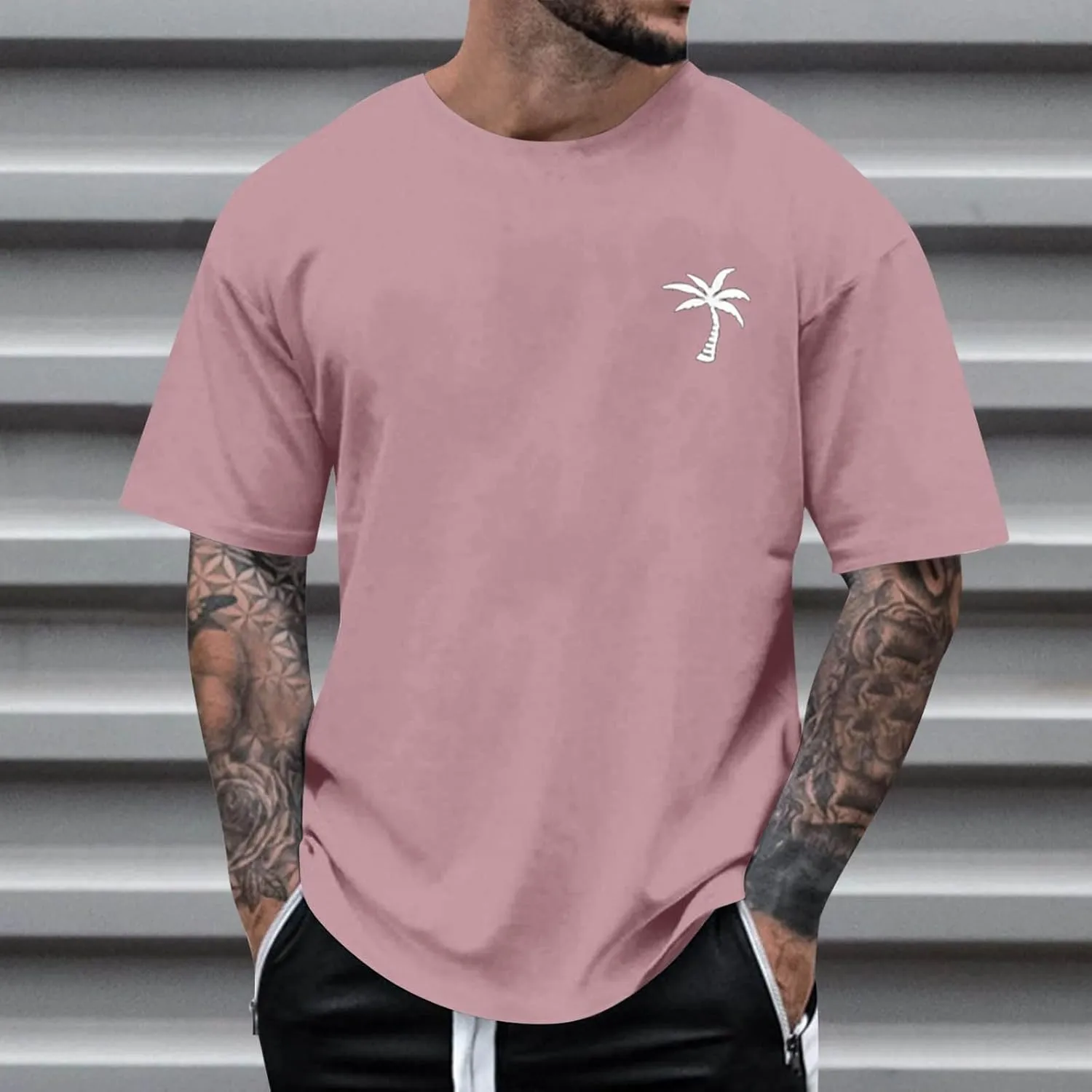 Mens Casual Shirts Graphic Round Neck Short Sleeve Loose Summer Fashion T-Shirt