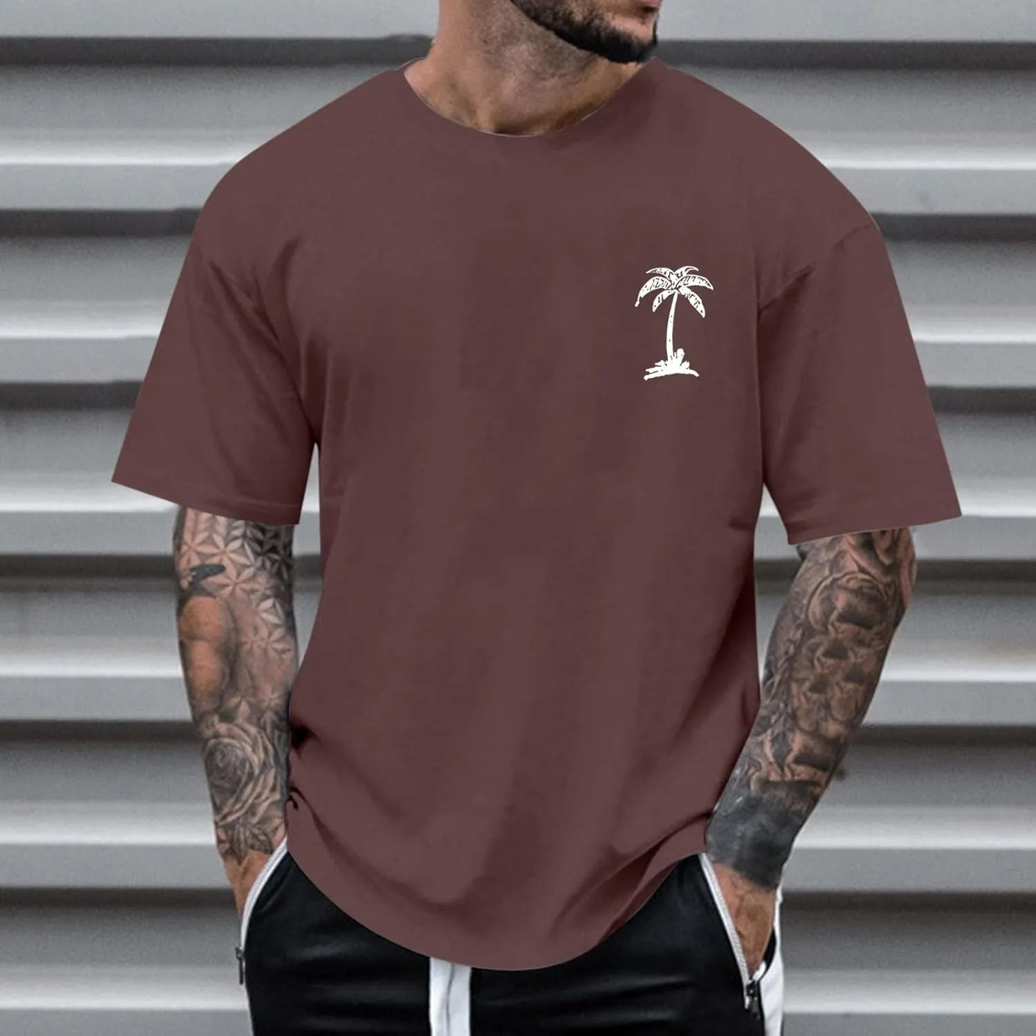 Mens Casual Shirts Graphic Round Neck Short Sleeve Loose Summer Fashion T-Shirt