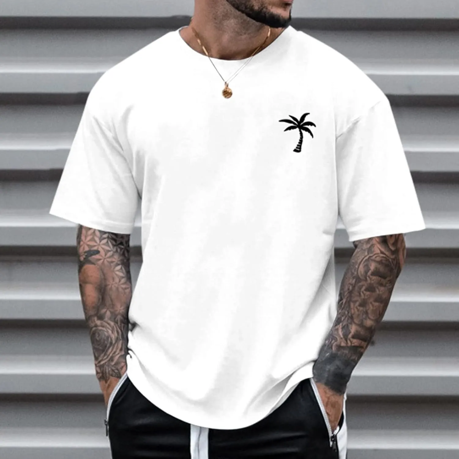 Mens Casual Shirts Graphic Round Neck Short Sleeve Loose Summer Fashion T-Shirt