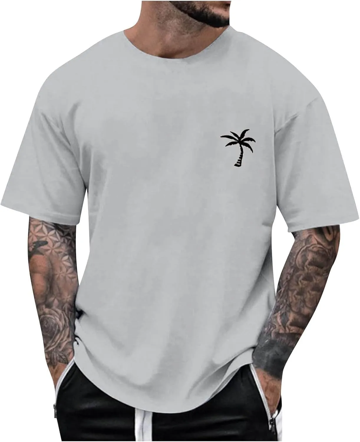 Mens Casual Shirts Graphic Round Neck Short Sleeve Loose Summer Fashion T-Shirt