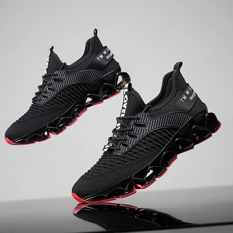 Men's Casual Sports Shoes with Geometric Fabric Upper and Lace-Up Closure, Rubber Sole