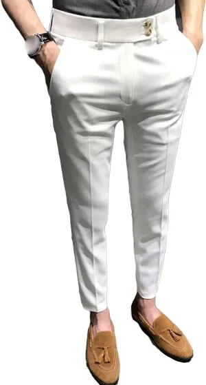 Men's Chino Flat-Front Slim-Fit Pant Stretch Business Suit Pants Comfy Casual Straight Pants (28,White)
