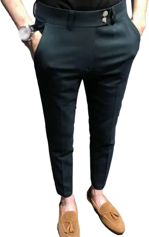 Men's Chino Flat-Front Slim-Fit Pant Stretch Business Suit Pants Comfy Casual Straight Pants (36,Green)