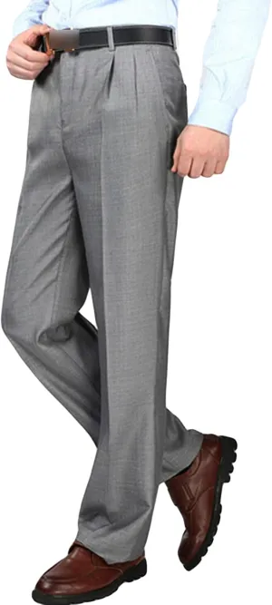 Men's Classic Fit Flat Front Dress Pants Skinny Casual Business Chino Pants Stretch Slim Fit Skinny Suit Pants (34,Grey 2)
