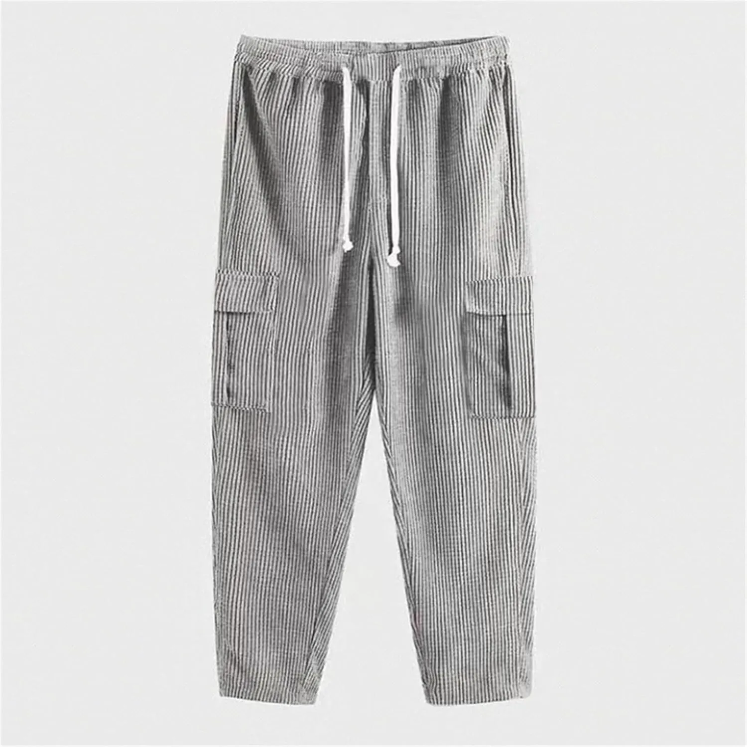 Men's Comfortable Casual Pants Corduroy Waffle Knit Elastic Waist Drawstring for Easy Pull On Streetwear