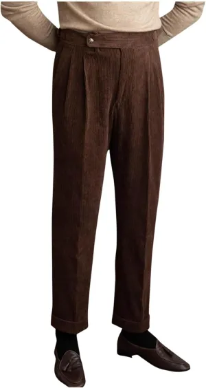 Mens Corduroy Formal Pants Vintage Pleated Front Suit Trousers Straight Leg Corduroy Trouser Business Office Dress Pant