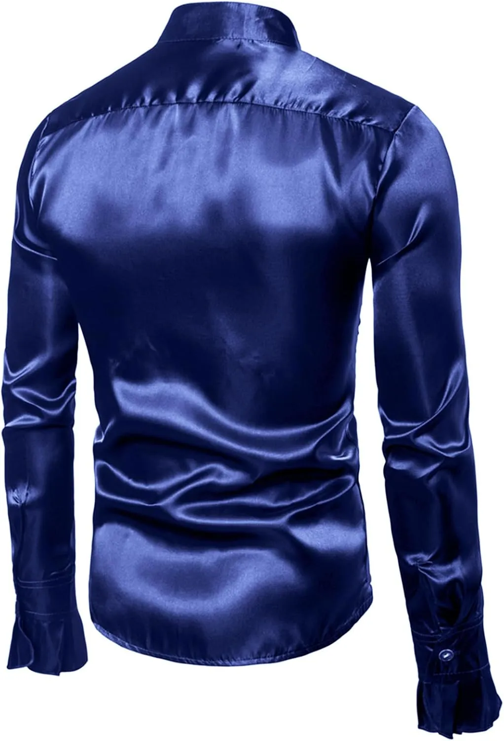 Mens Dress Shirts Long Sleeve Ruffled Shirt Satin Silk Dancing Shirt Disco Button Down Tops for Party Prom Nightclub