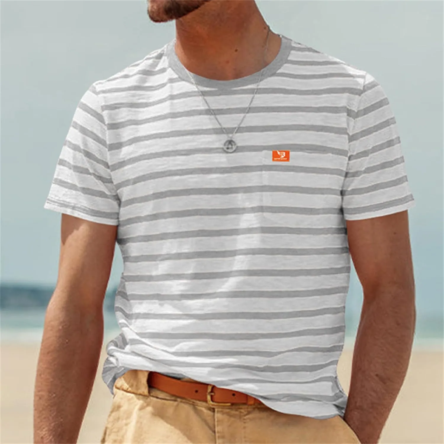Mens Fashion T Shirts Striped Short Sleeve Crew Neck Sweatshirts Casual Outdoor Shirt Summer Beach Hawaiian T-Shirts