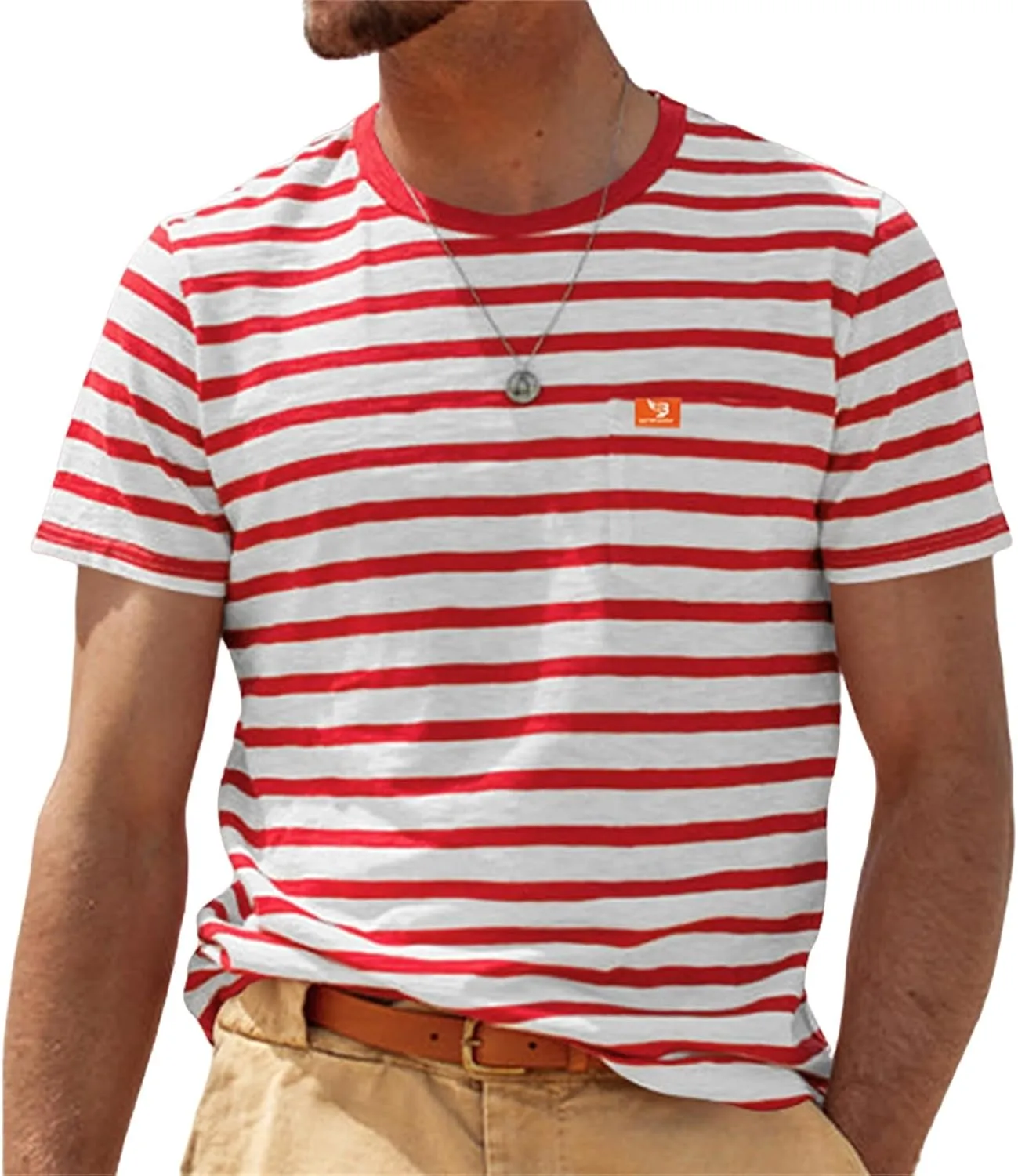 Mens Fashion T Shirts Striped Short Sleeve Crew Neck Sweatshirts Casual Outdoor Shirt Summer Beach Hawaiian T-Shirts