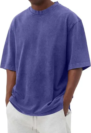 Men's Fashion Tshirts Graphic Crewneck T-Shirts Casual Short Sleeve Solid Color Basic Tee Shirt, M-4XL