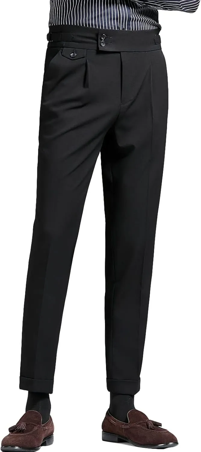 Men's Flat Front Dress Pant Slim Fit Linen Cotton Chino Pant Comfort Straight Fit Flat Front Casual Pant (31,Black)