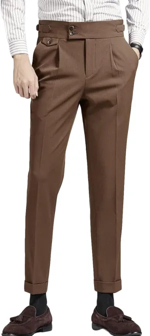 Men's Flat Front Dress Pant Slim Fit Linen Cotton Chino Pant Comfort Straight Fit Flat Front Casual Pant (32,Brown)