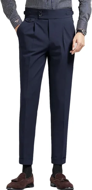 Men's Flat Front Dress Pant Slim Fit Linen Cotton Chino Pant Comfort Straight Fit Flat Front Casual Pant (32,Dark Blue)