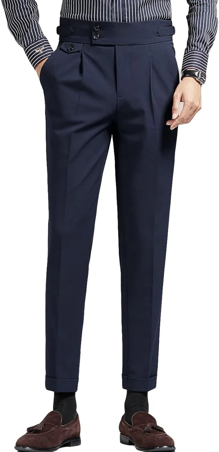 Men's Flat Front Dress Pant Slim Fit Linen Cotton Chino Pant Comfort Straight Fit Flat Front Casual Pant (32,Dark Blue)