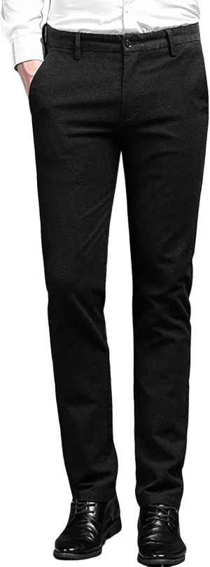 Men's Flat Front Straight Fit Dress Pant Comfort Skinny Slim Fit Stretch Business Fashion Pencil Chinos Pants (29,Black)