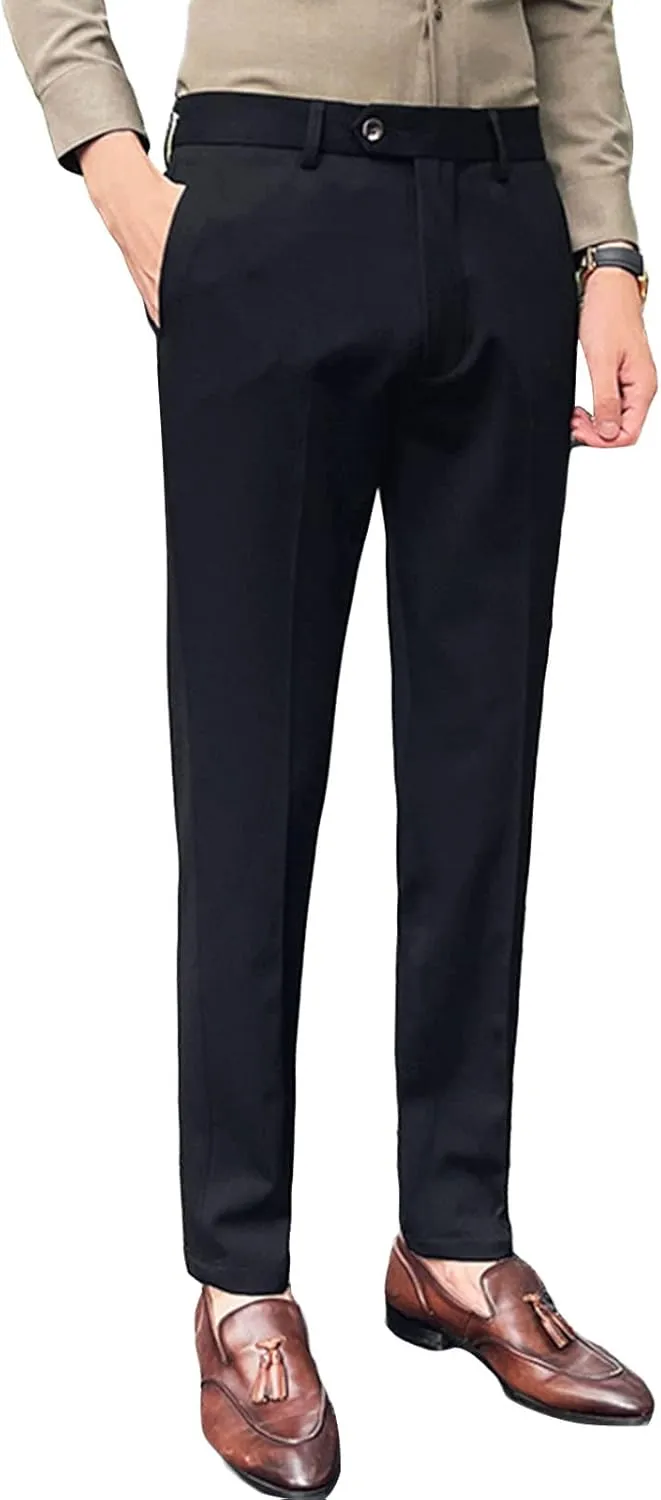Men's Flex Flat Front Straight Fit Pant Slim-Fit Wrinkle-Resistant Chino Pant Comfort Dress Pant Sweatpants (4X-Large,Black)