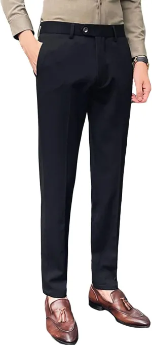 Men's Flex Flat Front Straight Fit Pant Slim-Fit Wrinkle-Resistant Chino Pant Comfort Dress Pant Sweatpants (4X-Large,Black)