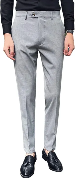 Men's Flex Flat Front Straight Fit Pant Slim-Fit Wrinkle-Resistant Chino Pant Comfort Dress Pant Sweatpants (Medium,Light Grey)