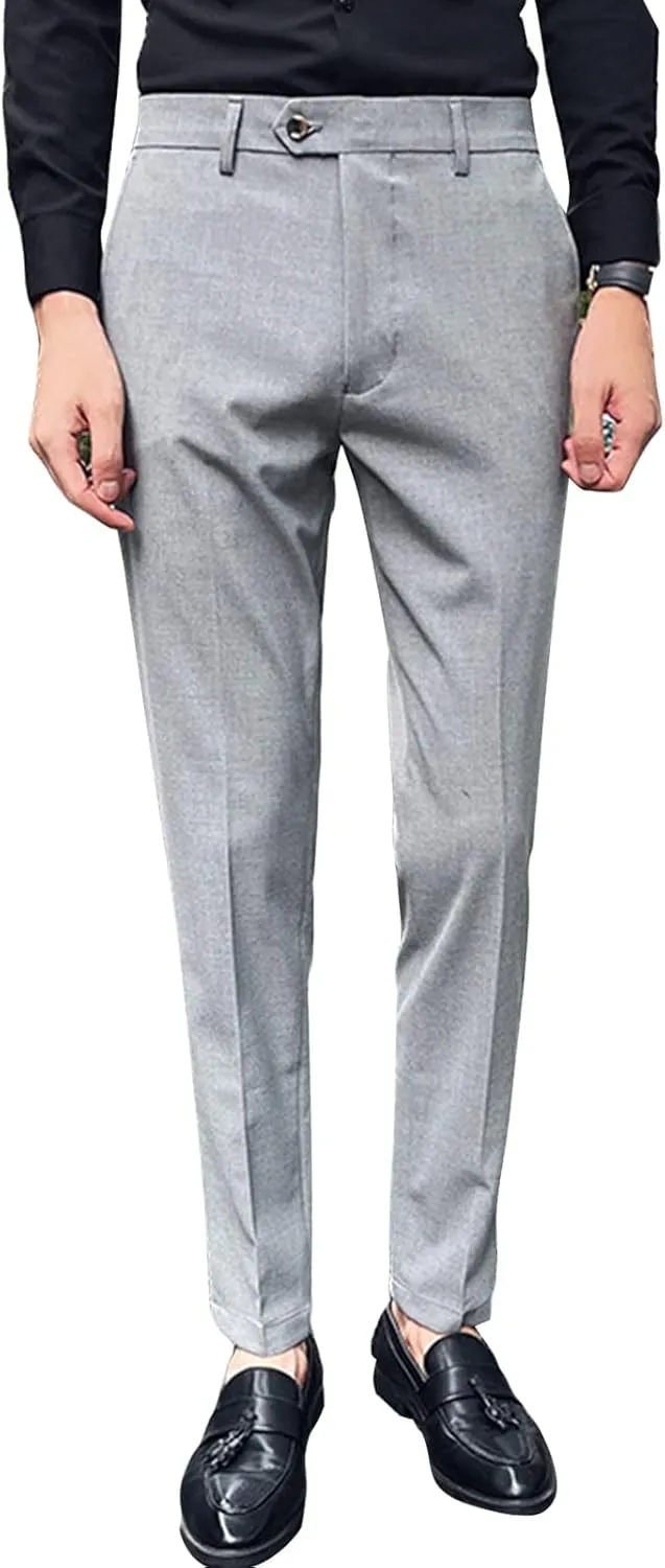 Men's Flex Flat Front Straight Fit Pant Slim-Fit Wrinkle-Resistant Chino Pant Comfort Dress Pant Sweatpants (Medium,Light Grey)