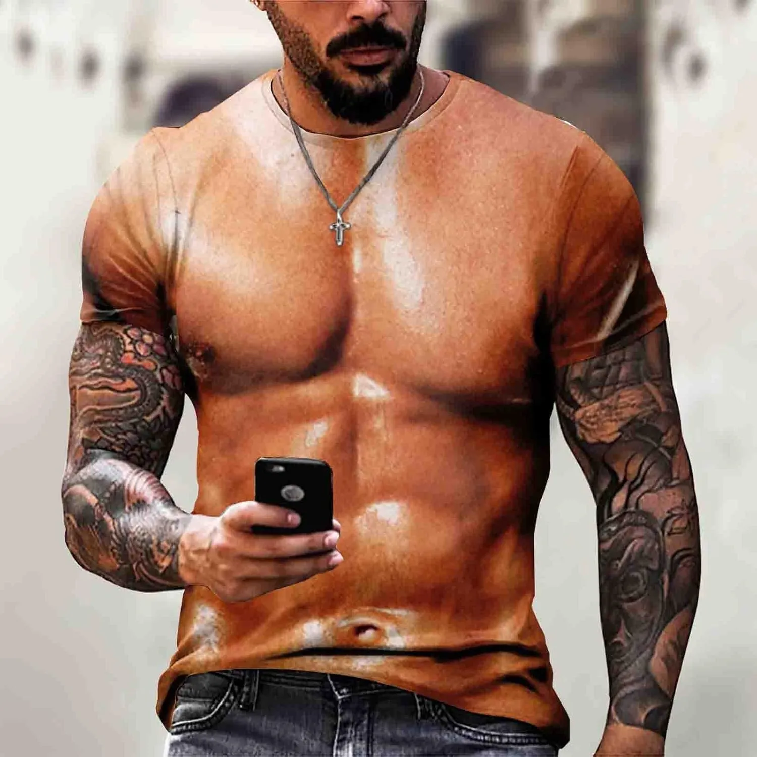 Men's Graphic Tees 3D Pattern Printed Short Sleeve Novelty Muscle T-Shirts Casual Crewneck Tee Top Shirts, M-5XL