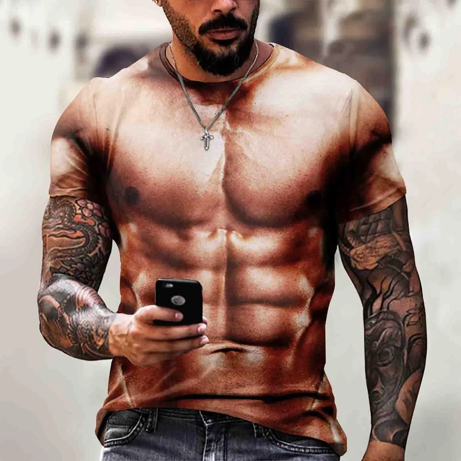Men's Graphic Tees 3D Pattern Printed Short Sleeve Novelty Muscle T-Shirts Casual Crewneck Tee Top Shirts, M-5XL