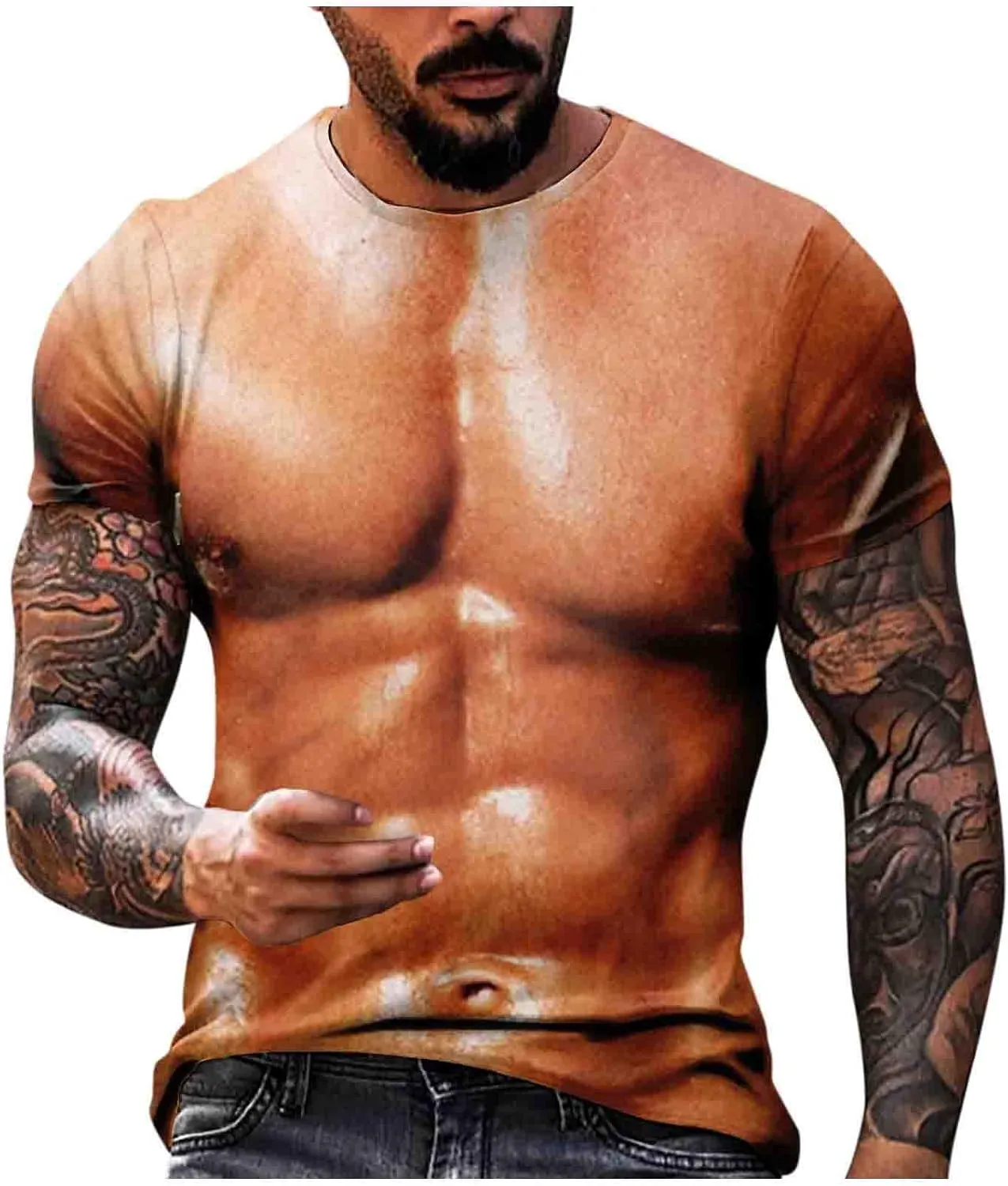 Men's Graphic Tees 3D Pattern Printed Short Sleeve Novelty Muscle T-Shirts Casual Crewneck Tee Top Shirts, M-5XL