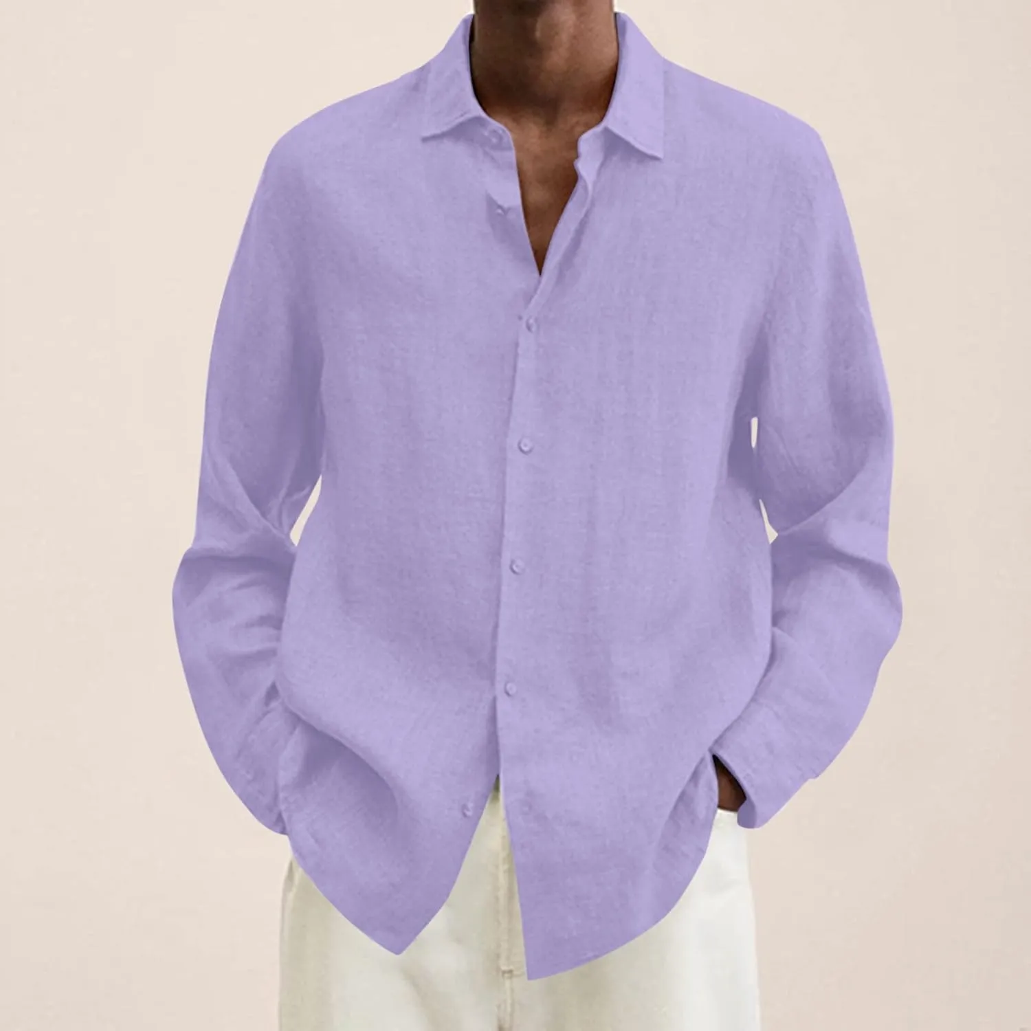 Men's Hawaiian Shirts Cotton Linen Button Up Long Sleeve Lapel Top Summer Casual Loose Tropical Holiday Beach Shirt
