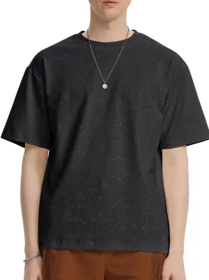 Men's Heavyweight Cotton T-Shirts Short Sleeve Oversized Drip Glue Vintage Tshirts Casual Crew Neck Basic Tee Tops