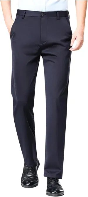 Men's High Waisted Dress Pants Elastic Waist Classic Stretch Flat Front Trousers Formal Casual Work Business Pants