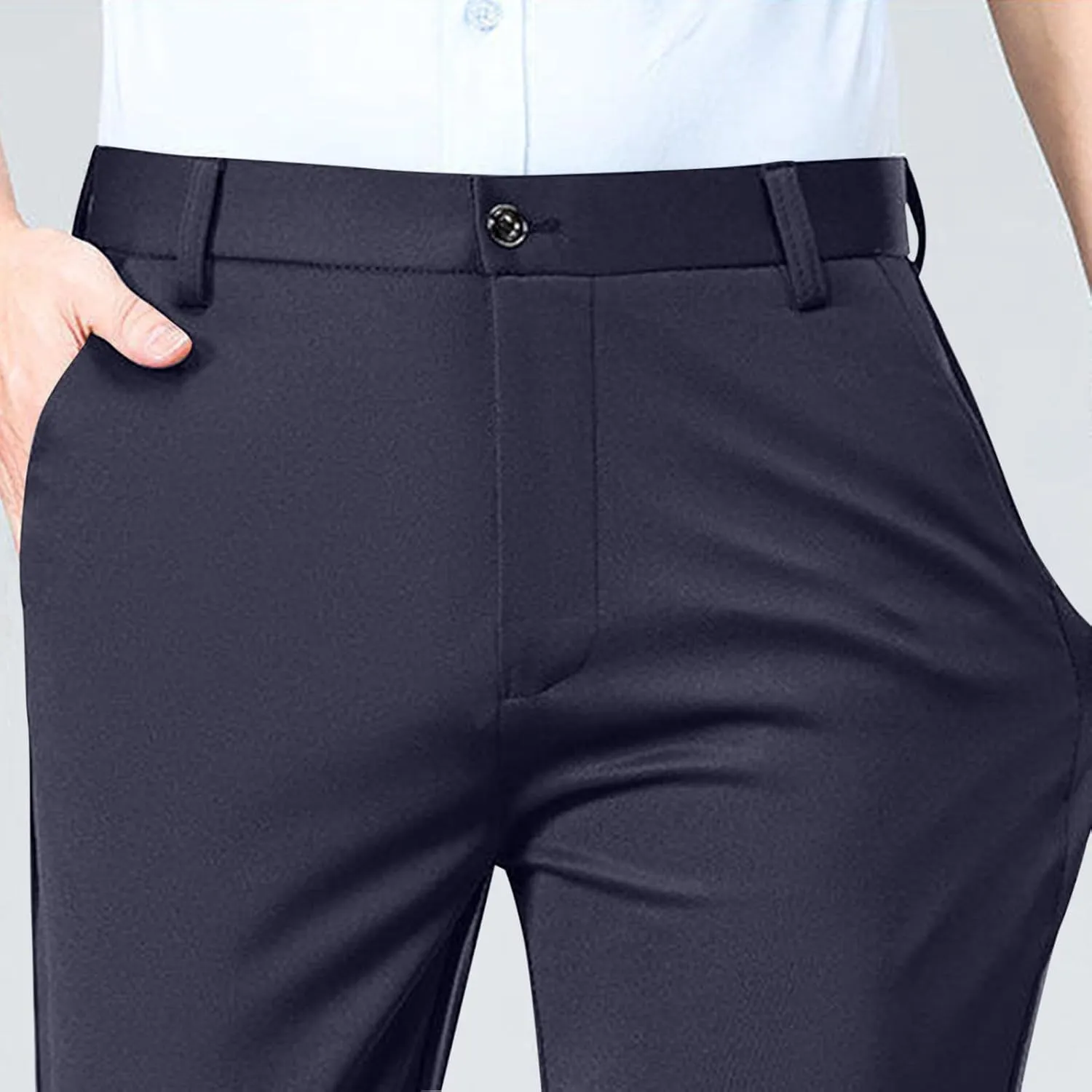 Men's High Waisted Dress Pants Elastic Waist Classic Stretch Flat Front Trousers Formal Casual Work Business Pants