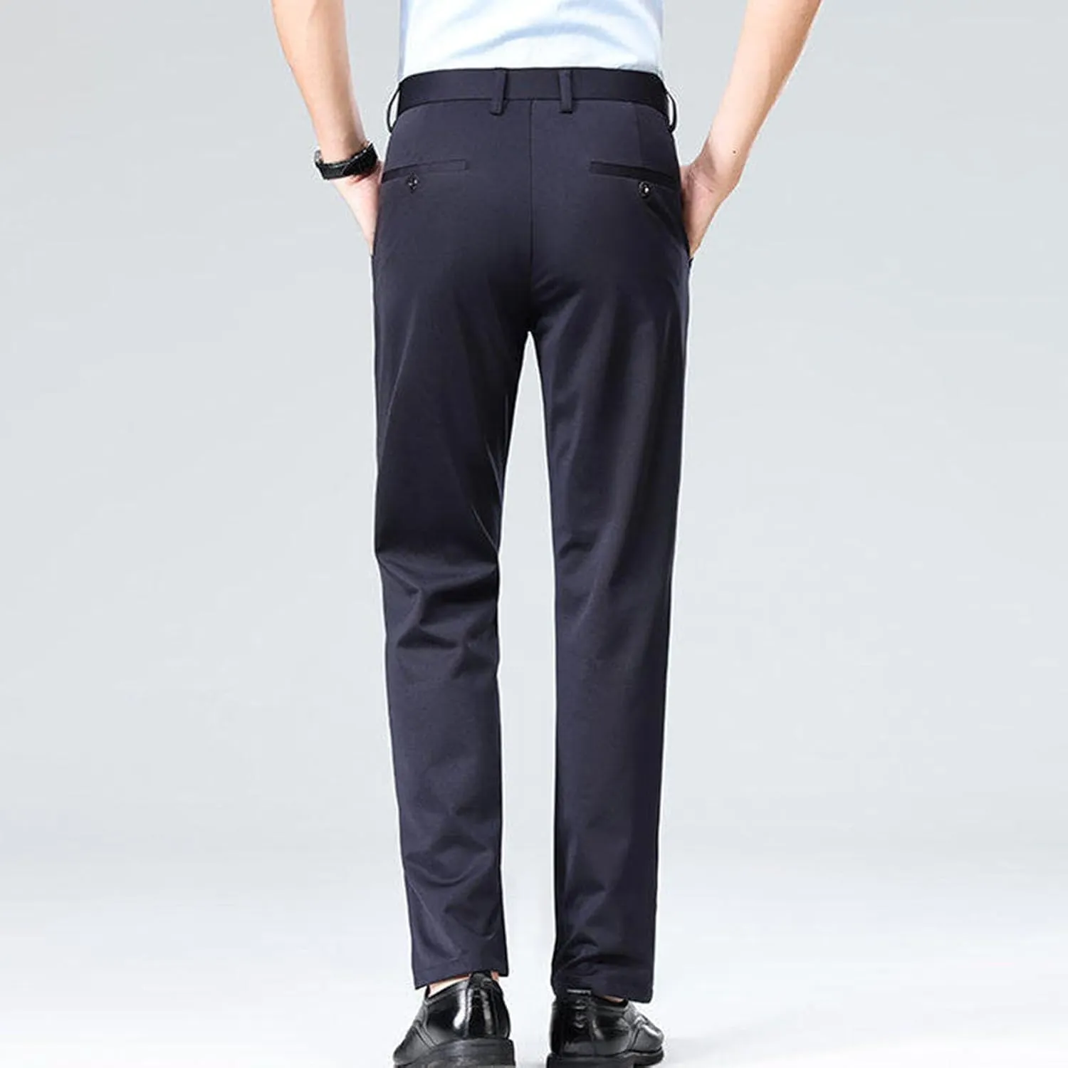 Men's High Waisted Dress Pants Elastic Waist Classic Stretch Flat Front Trousers Formal Casual Work Business Pants