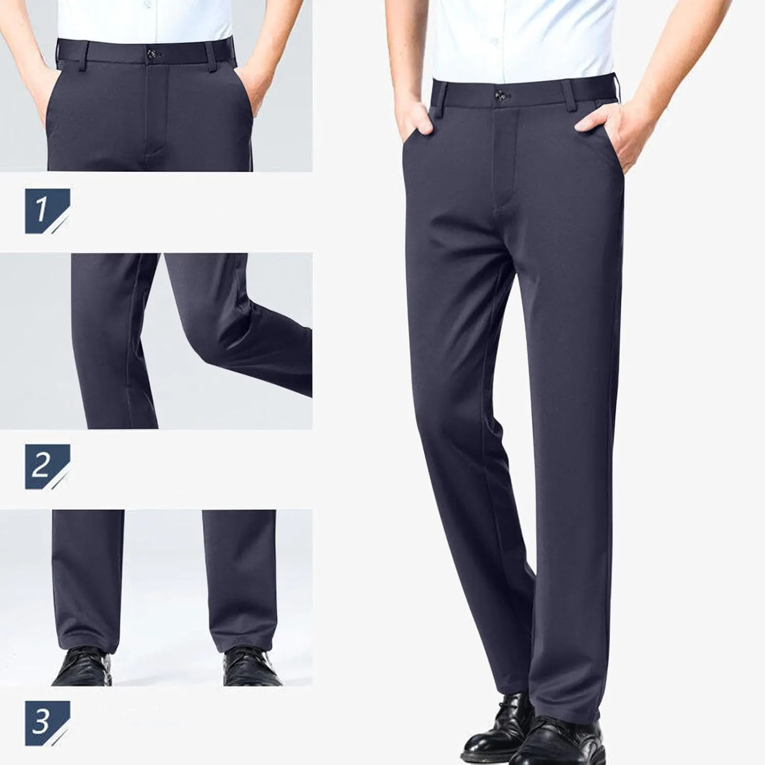 Men's High Waisted Dress Pants Elastic Waist Classic Stretch Flat Front Trousers Formal Casual Work Business Pants