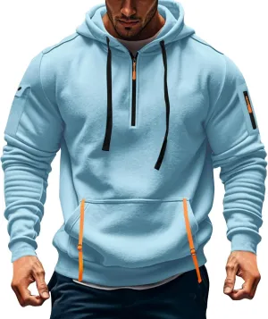Mens Hoodies 1/4 Zip Fashion Running Athletic Drawstring Sweatshirt for Men Casual Stylish Hoodie with Pockets