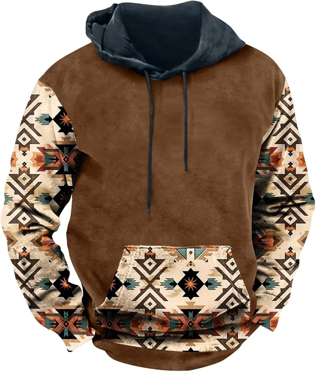 Mens Hoodies Pullover Western Aztec Ethnic Hooded Long Sleeve Sweatshirt Vintage Loose Casual Hoodie with Pockets