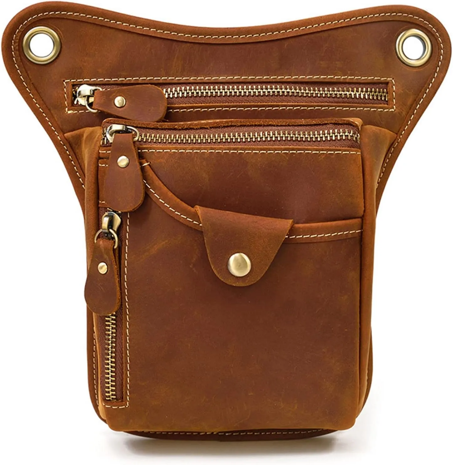 Mens Leather Drop Leg Bag, Motorcycle Hiking Belt Fanny Waist Hip Bum Pack, Drop Leg Bag Pouches(Brown)
