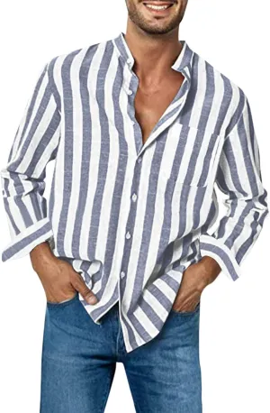 Men's Long Sleeve Button Down Shirts Casual Striped Collared Fall Tshirt Fashion 2024 Cotton Work Office Clothes