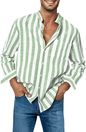 Men's Long Sleeve Button Down Shirts Casual Striped Collared Fall Tshirt Fashion 2024 Cotton Work Office Clothes