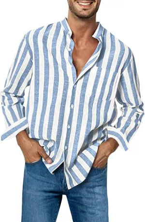 Men's Long Sleeve Button Down Shirts Casual Striped Collared Fall Tshirt Fashion 2024 Cotton Work Office Clothes