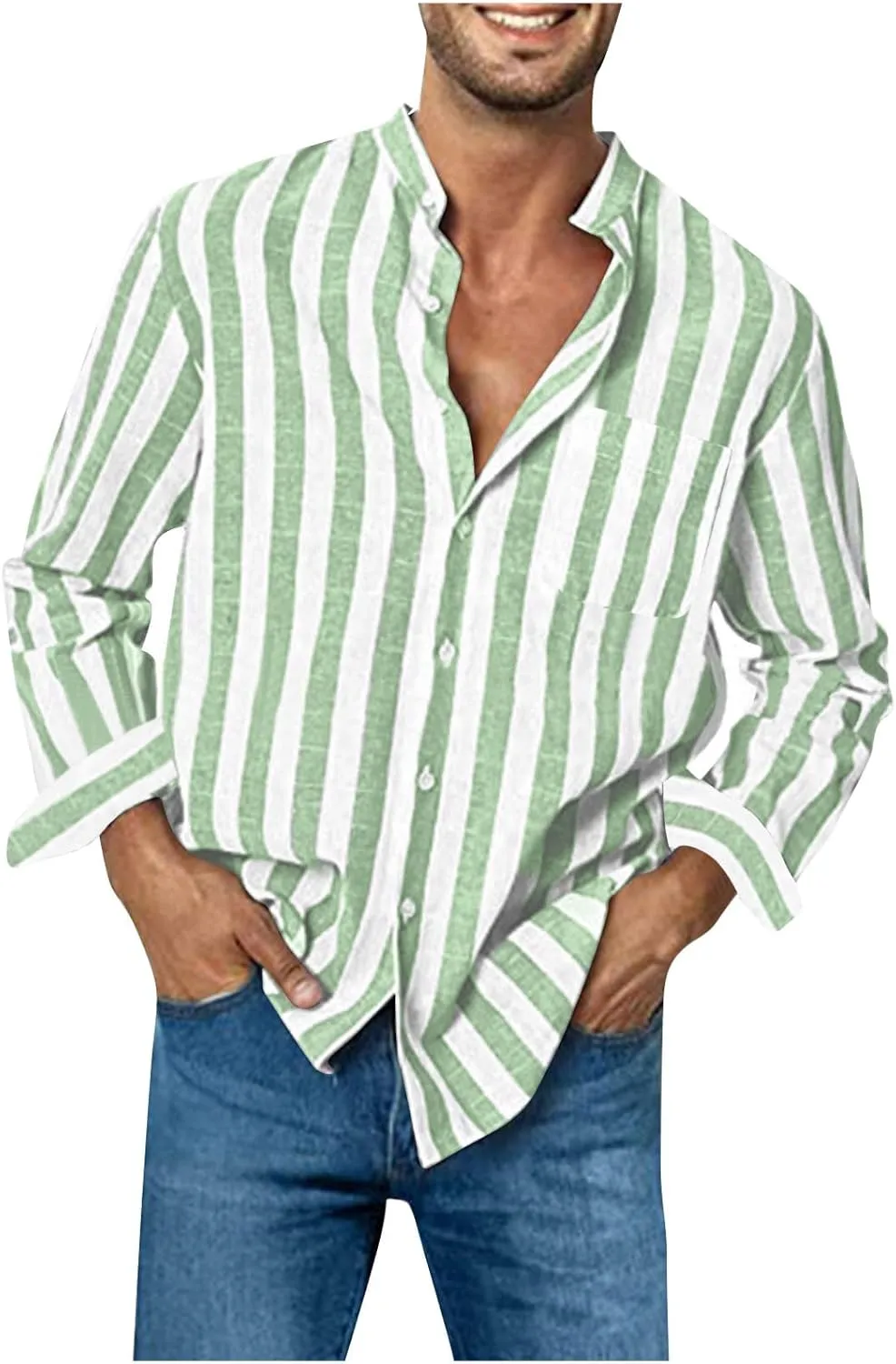 Men's Long Sleeve Button Down Shirts Casual Striped Collared Fall Tshirt Fashion 2024 Cotton Work Office Clothes
