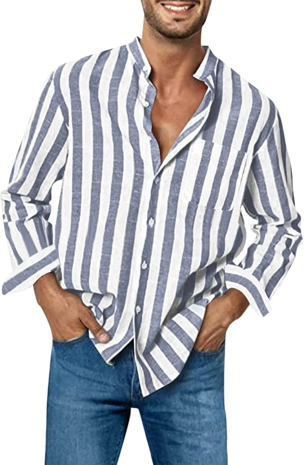 Men's Long Sleeve Button Down Shirts Casual Striped Collared Fall Tshirt Fashion 2024 Cotton Work Office Clothes