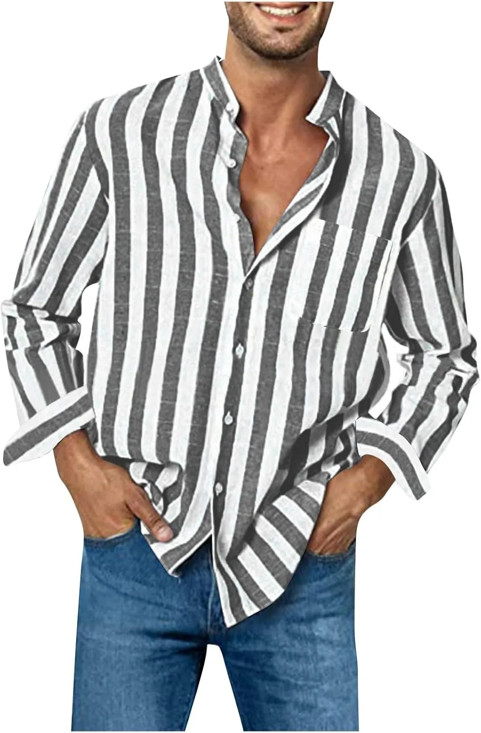 Men's Long Sleeve Button Down Shirts Casual Striped Collared Fall Tshirt Fashion 2024 Cotton Work Office Clothes