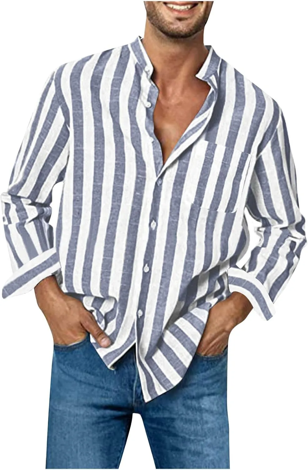 Men's Long Sleeve Button Down Shirts Casual Striped Collared Fall Tshirt Fashion 2024 Cotton Work Office Clothes