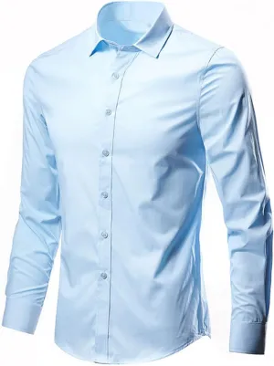 Men's Long Sleeve Button Down Shirts Solid Slim Fit Dress Shirt Casual Business Formal Shirts Wrinkle-Resistant Shirt